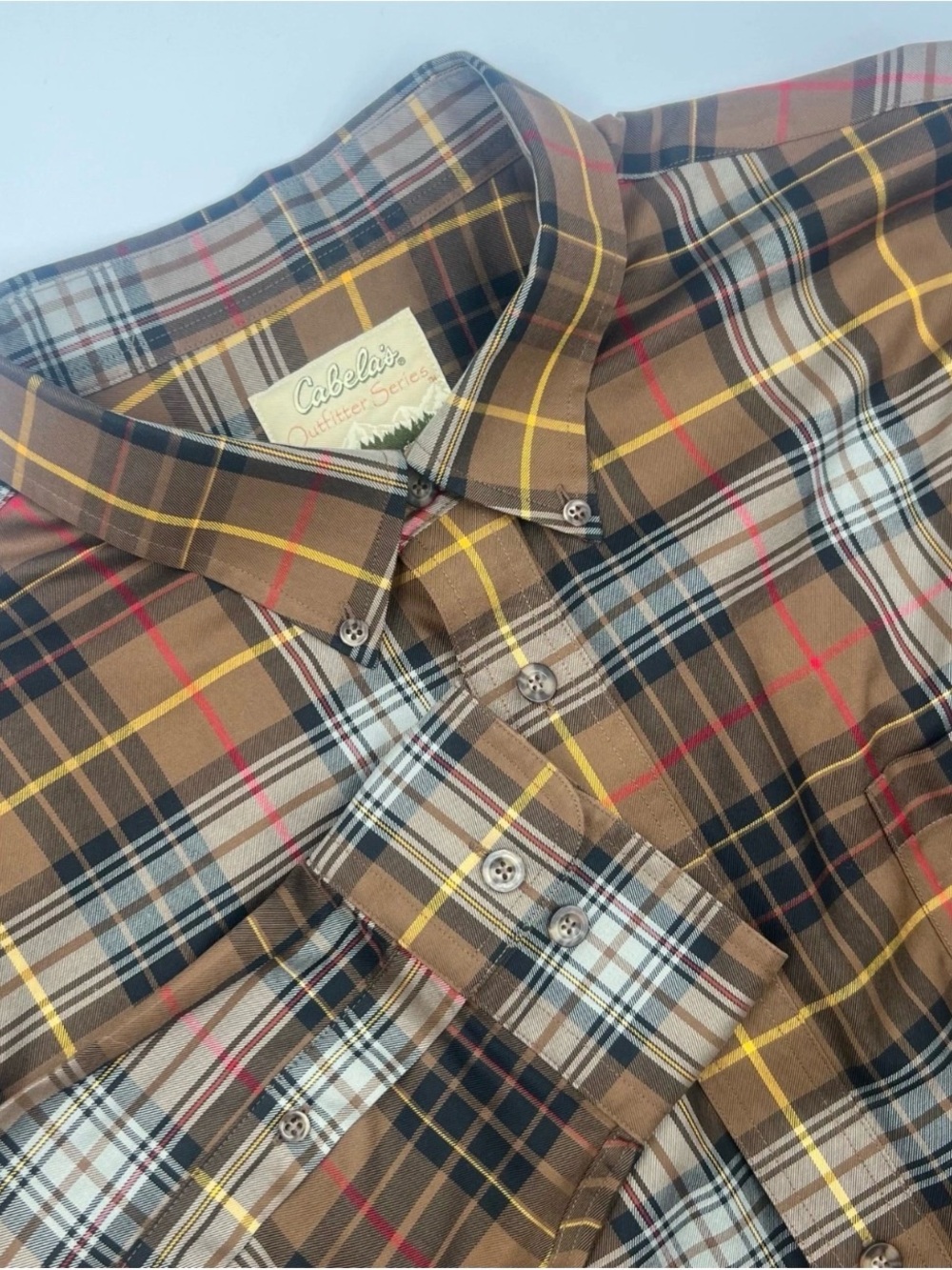 Cabela's Men's Brown, Yellow & Red Plaid Button-Down Shirt